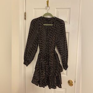 Banana Republic Black Brown and White Long Sleeve Dress Medium